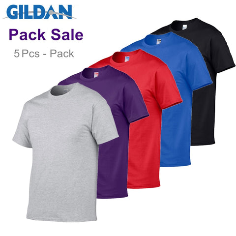 5pcs/Lot 2022 GILDAN Brand Solid Color T Shirt Mens Black