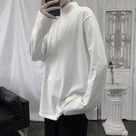 Men 2022 Long Sleeve T-shirts Solid Simple Mock Neck